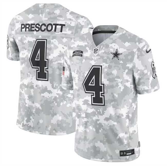 Men%27s Dallas Cowboys #4 Dak Prescott 2024 Arctic Camo Salute To Service Limited Stitched Jersey Dyin